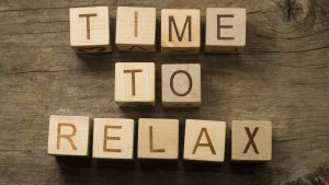Blocks spelling 'time to relax'